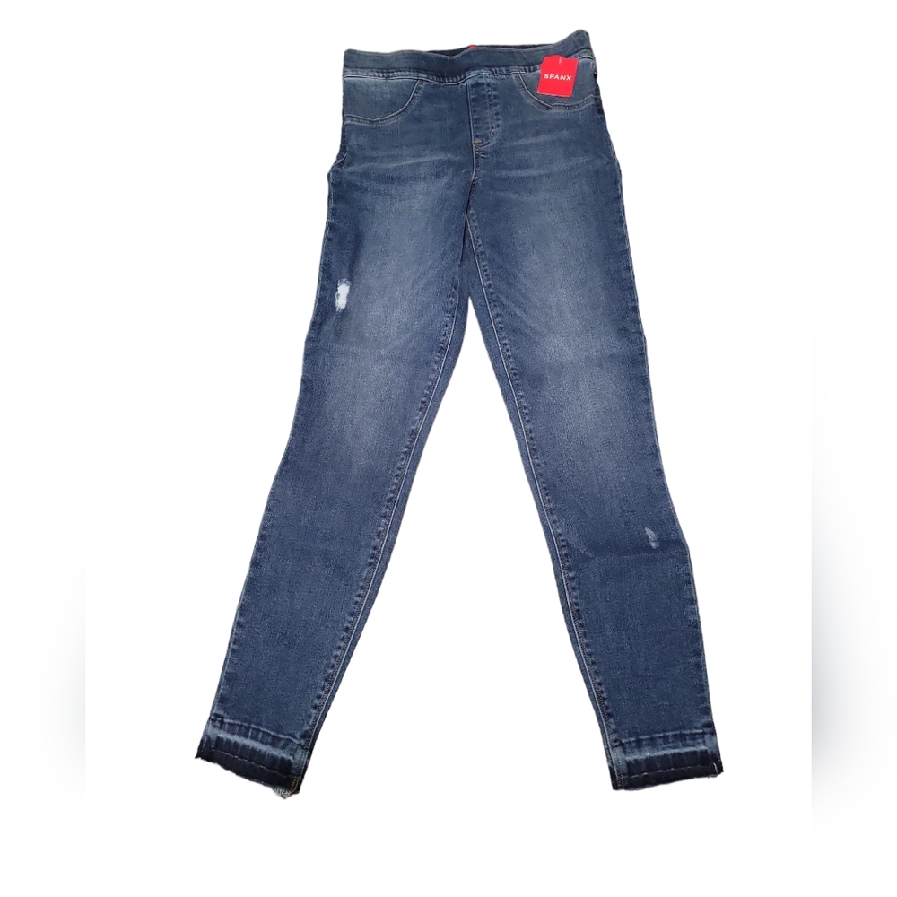 Spanx distressed medium wash jeggings.  Women's Size petite /  small.